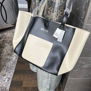 Brand new with tags large 12 x 19“ Kenneth Cole, black cream, tote bag, faux